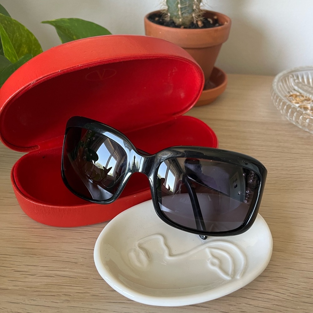 Valentino Vintage Black Sunglasses with Pearl Details